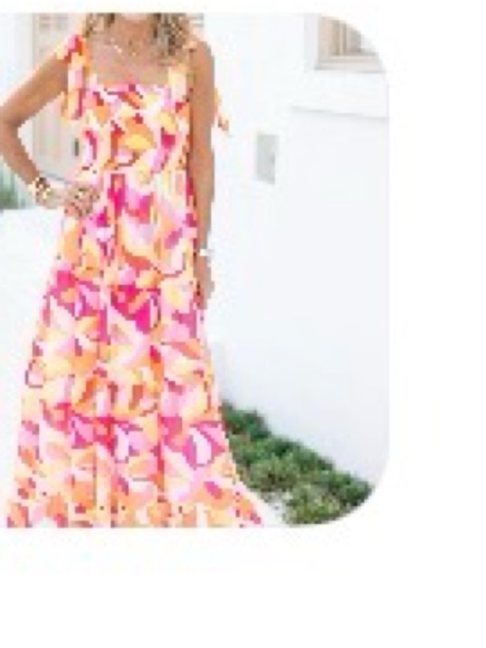 Avara “Ari” Summer Tie-Shoulder Pink & Orange Print Maxi Dress